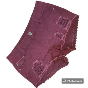 TILLYS Vanilla Star Maroon Distressed Lace Denim Jeans Jean Shorts - size 3